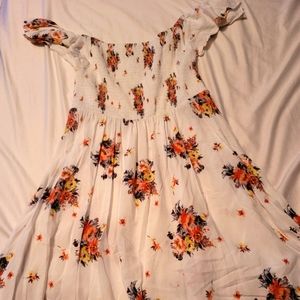 Ivory Floral Smocked Off The Shoulder Dress